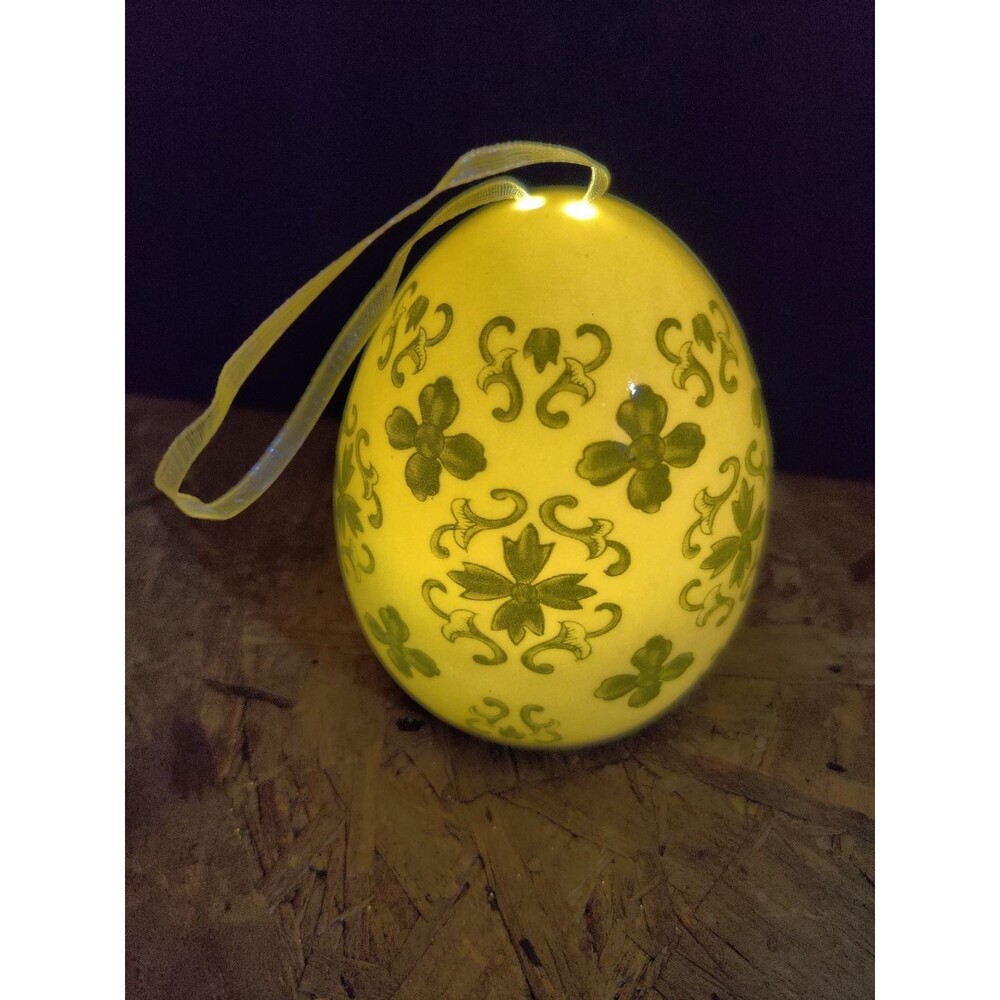 Illuminated Porcelain Egg Ornament - Gre